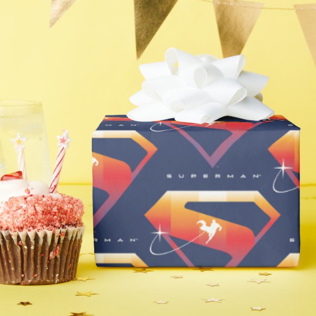Sunset Soar Superman Shield Wrapping Paper (Birthday Party)