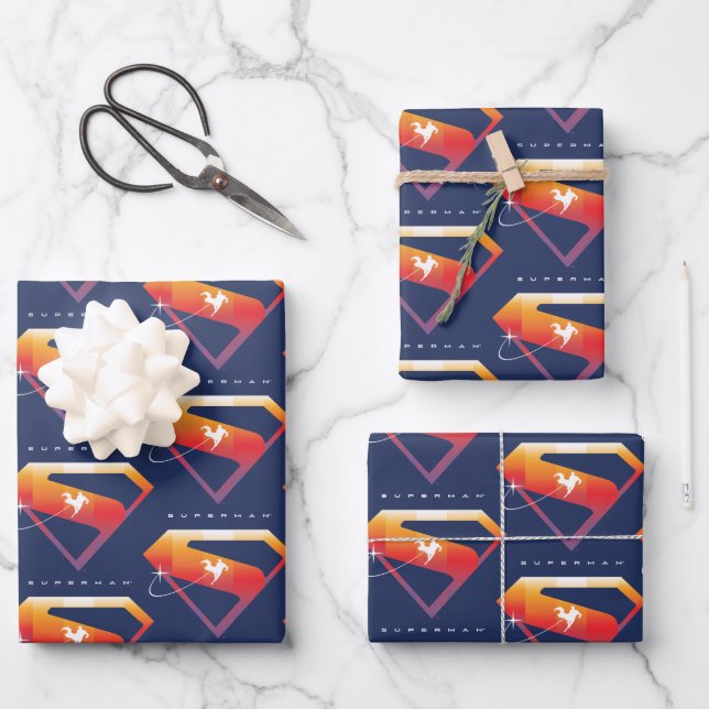 Sunset Soar Superman Shield Wrapping Paper Sheet (Front)