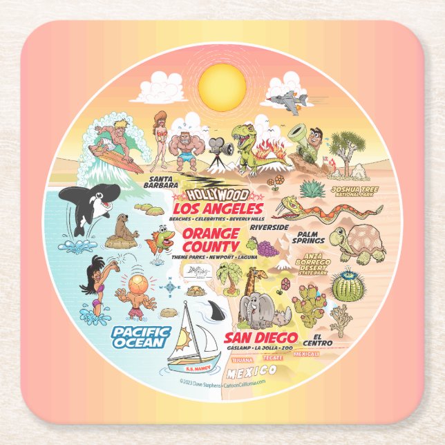 Sunset SoCal Square Paper Coaster (Front)