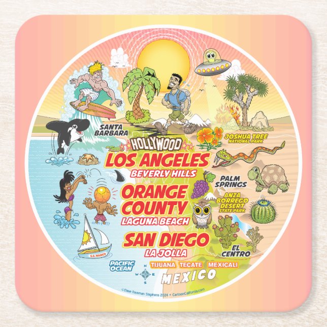 Sunset SoCal Square Paper Coaster (Front)