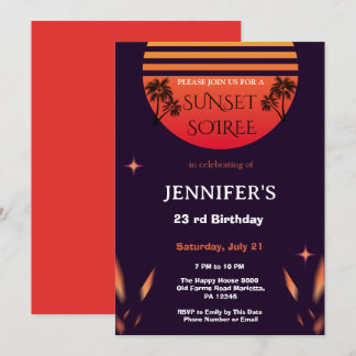 Sunset Soiree Birthday Party Tropical Beach Invitation