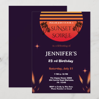 Sunset Soiree Birthday Party Tropical Beach Invitation
