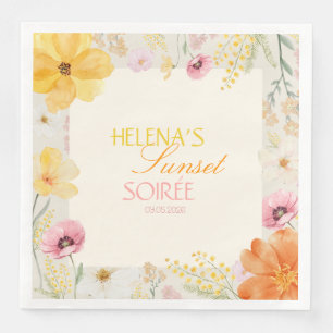 Sunset Soirée Pastel Floral Pink, Orange, Yellow Napkin