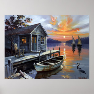 Sunset Solace: Cabin on the Lake Poster