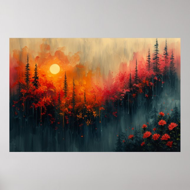 Sunset Solitude: Crimson Forest Poster (Front)