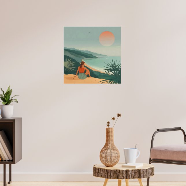 Sunset Solitude – Minimalist Coastal View Print (Living Room 3)