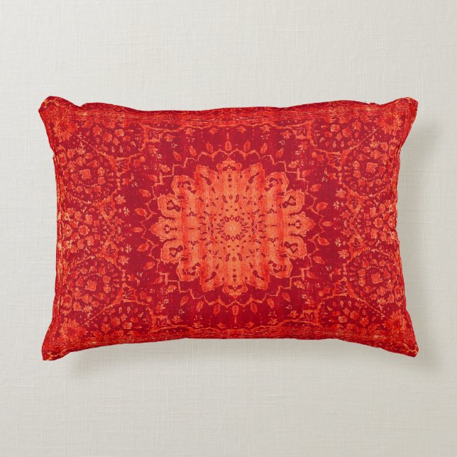 Sunset Souk: Orange Marrakesh Moroccan Pattern Decorative Cushion (Front)