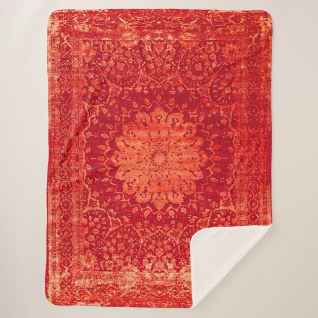 Sunset Souk: Orange Marrakesh Moroccan Pattern Sherpa Blanket (Front)