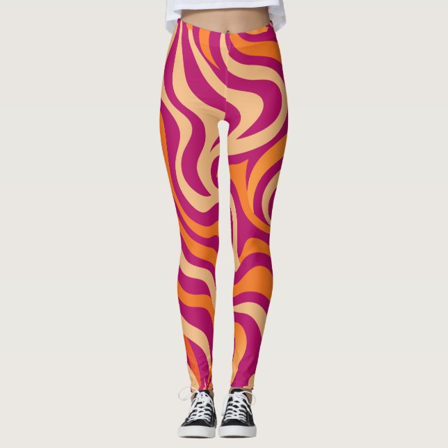 Sunset Splash Wavy Lines Leggings (Front)