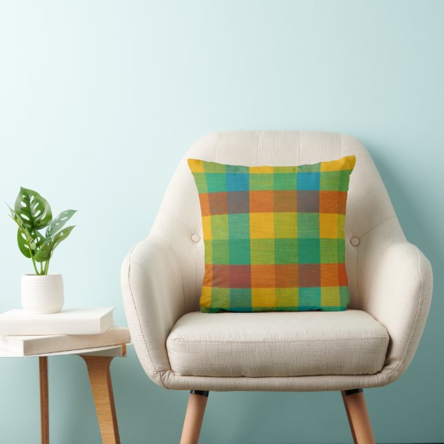 Sunset Squares – Colourful Chequered Throw Pillow (Chair)