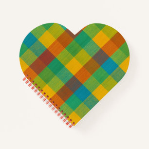Sunset Squares – Colourful Plaid Heart-Shaped Note Notebook