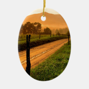 Sunset Ss Lane At Cades Cove Nationa Ceramic Tree Decoration