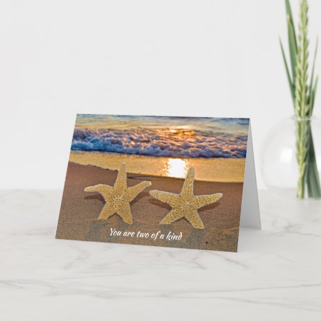 Sunset starfish wedding anniversary for couple card (Front)