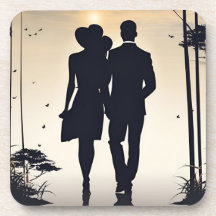 Sunset Stroll Black Silhouette Couple