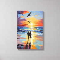 Sunset Stroll Expressionist Romantic Beach Scene