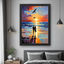Sunset Stroll Expressionist Romantic Beach Scene