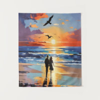 Sunset Stroll Expressionist Romantic Beach Scene