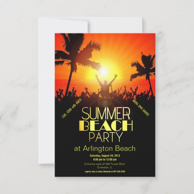 sunset summer beach party invitation (Front)