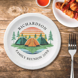 Sunset Summer Vacation Camping Family Reunion Paper Plate