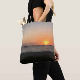 Sunset Sun Sailboats Sea Tropical Caribbean  Tote Bag