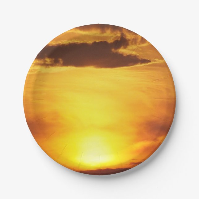 sunset, sun, sky, landscape, sunrise, summer, paper plate (Front)