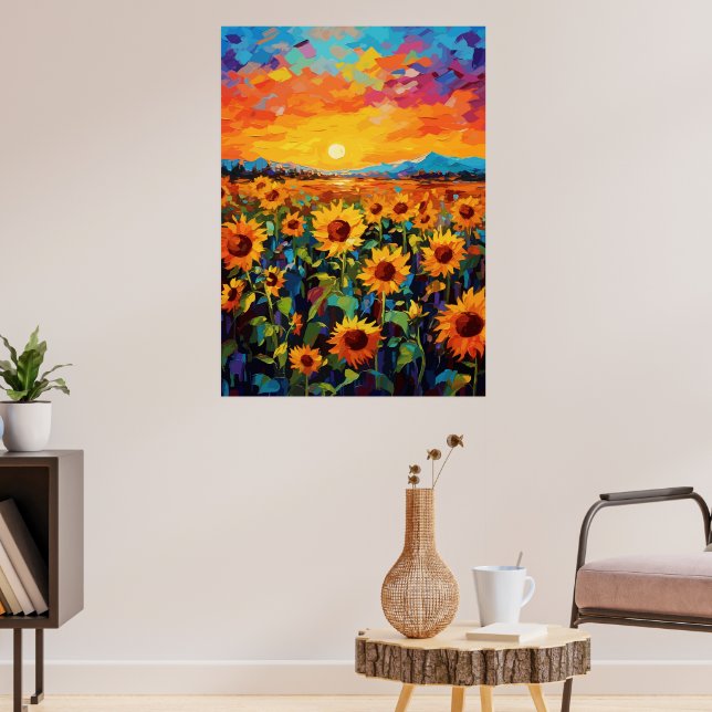 Sunset Sunflower Field Wall Art (Living Room 3)