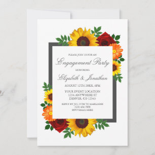 Sunset Sunflower Rose Floral Engagement Party Invitation
