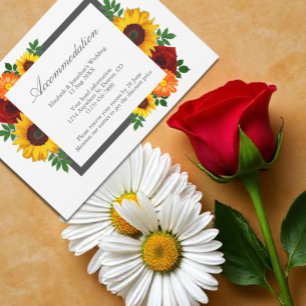 Sunset Sunflower Rose Floral Wedding Accommodation Enclosure Card