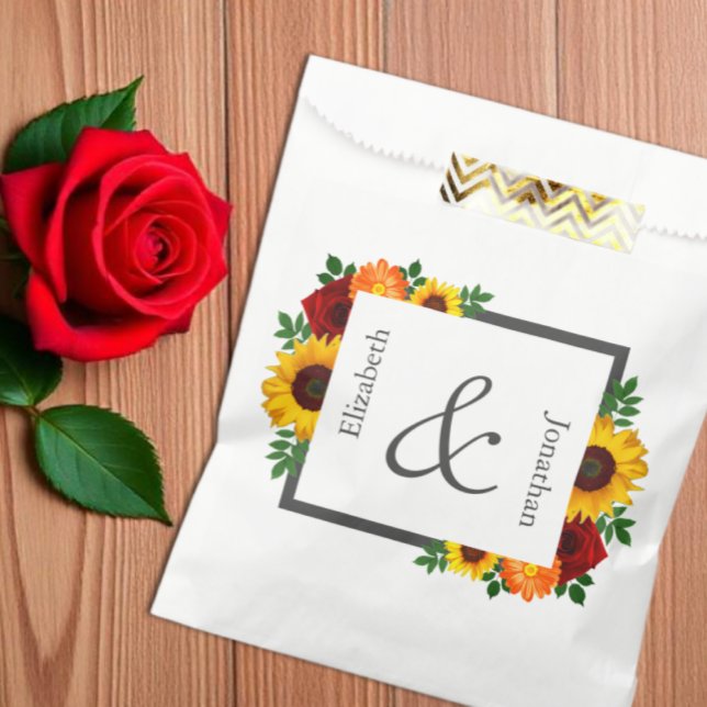 Sunset Sunflower Rose Floral Wedding Favour Bags (Creator Uploaded)