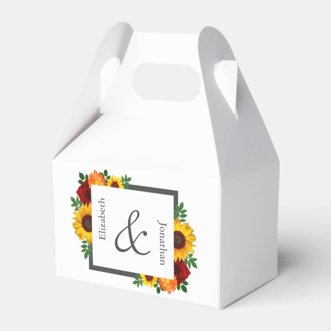 Sunset Sunflower Rose Floral Wedding Favour Box (Front Side)