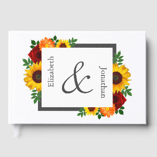 Sunset Sunflower Rose Floral Wedding Guest Book