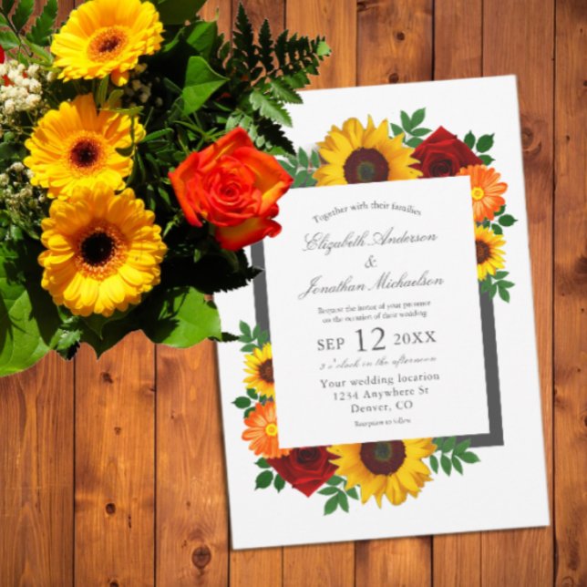 Sunset Sunflower Rose Floral Wedding Invitation (Creator Uploaded)