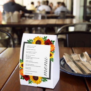 Sunset Sunflower Rose Floral Wedding Menu