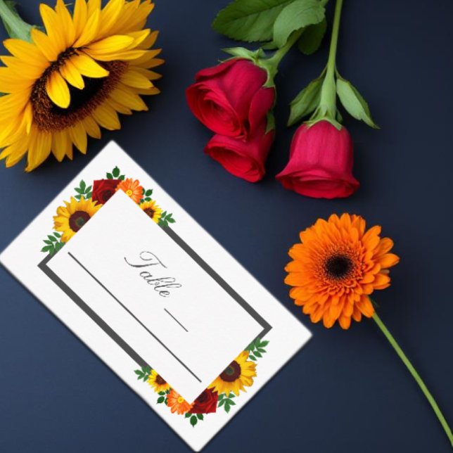 Sunset Sunflower Rose Floral Wedding Place Card (Creator Uploaded)