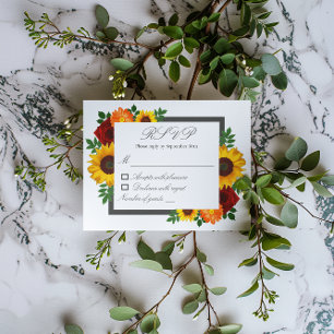 Sunset Sunflower Rose Floral Wedding RSVP Card