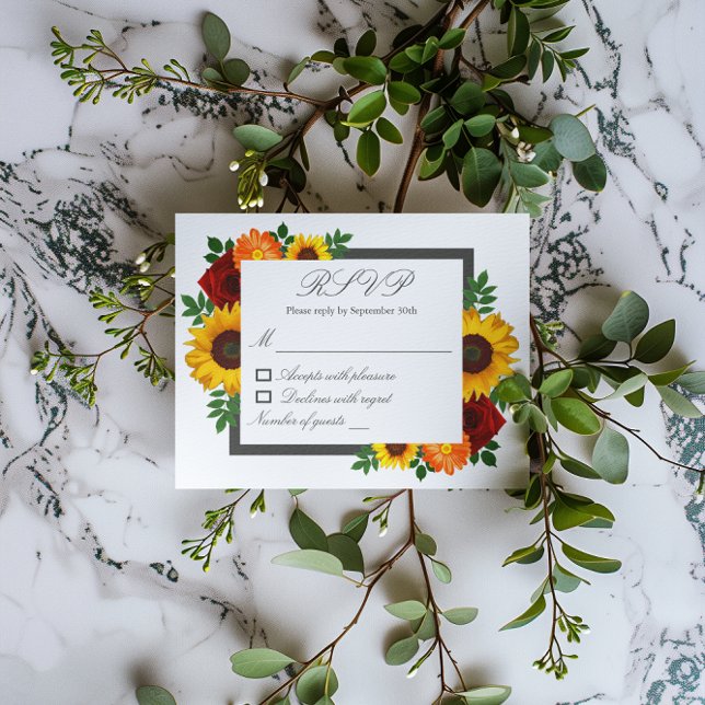 Sunset Sunflower Rose Floral Wedding RSVP Card (Creator Uploaded)
