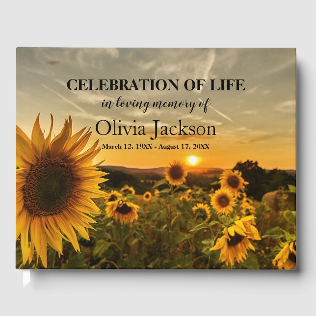 Sunset & Sunflowers Keepsake | In Loving Memory Guest Book (Front)