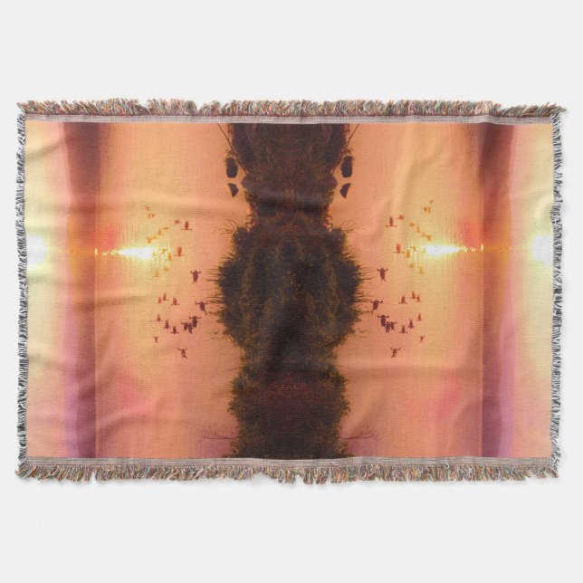 Sunset Sunrise  lake beach coastal Peach Orange Throw Blanket (Front)