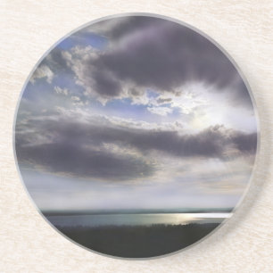 Sunset sunrise lakeshore skyline ocean painting coaster