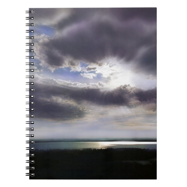 Sunset sunrise lakeshore skyline ocean painting notebook (Front)