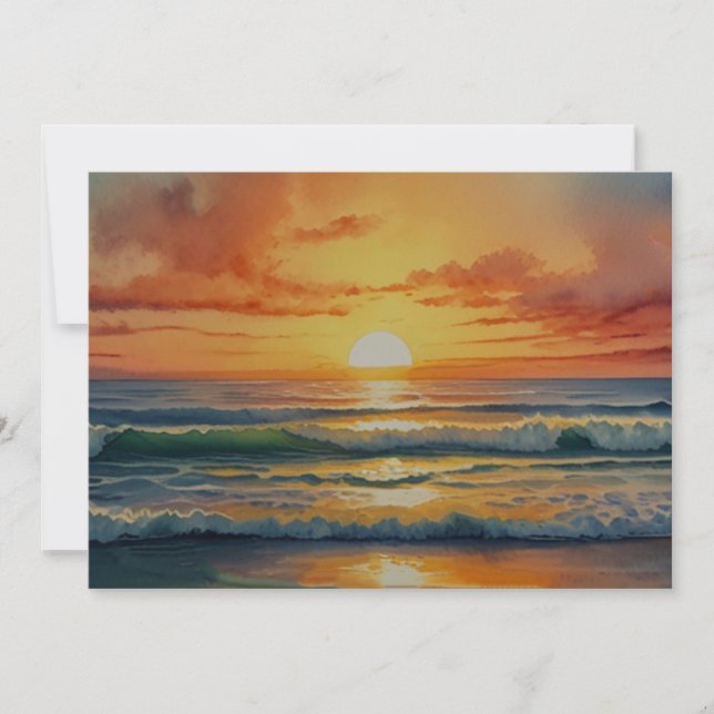 Sunset Sunrise Ocean Beach Colourful Watercolor Ar Holiday Card (Front)