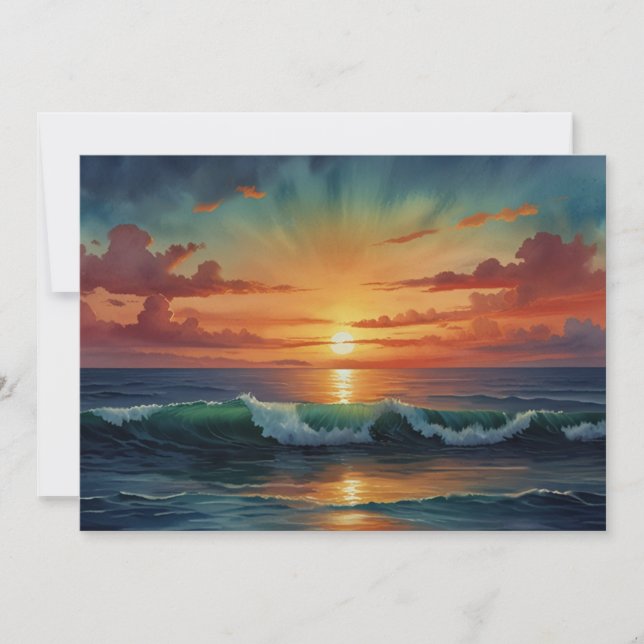 Sunset Sunrise Ocean Waves Colourful Watercolor Ar Holiday Card (Front)