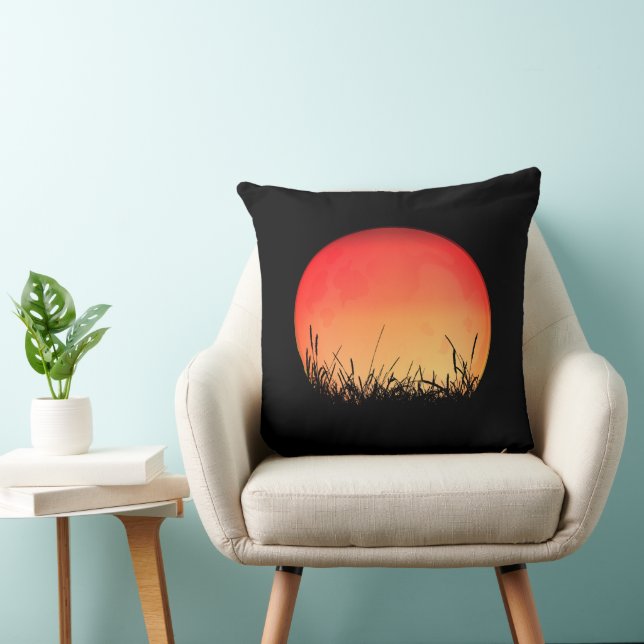 Sunset Sunrise Red Colour Meadow Field Serene Peac Cushion (Chair)