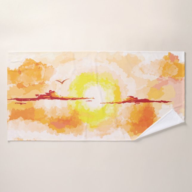 Sunset Sunrise Sky Painting, Heaven, Clouds, Birds Bath Towel (Bath Towel)