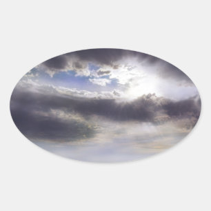 Sunset sunset over the lake watercolor painting oval sticker