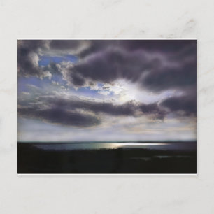 Sunset sunset over the lake watercolor painting postcard