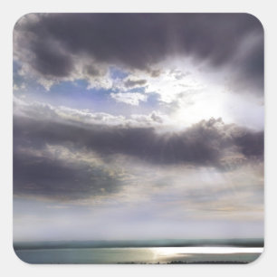 Sunset sunset over the lake watercolor painting square sticker