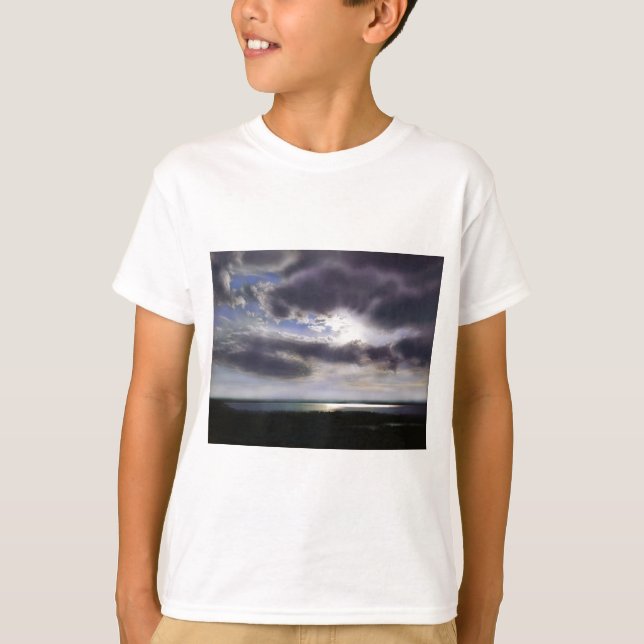 Sunset sunset over the lake watercolor painting T-Shirt (Front)