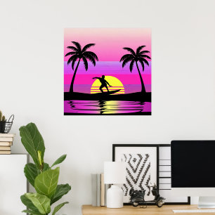 Sunset Surf Mood – Vintage Beach Vibes in Lilac & Poster