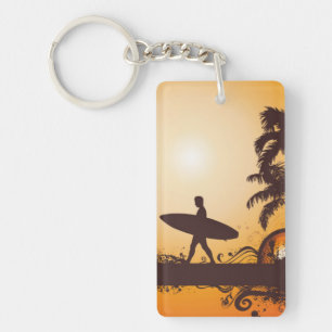 Sunset surf retro beach key ring